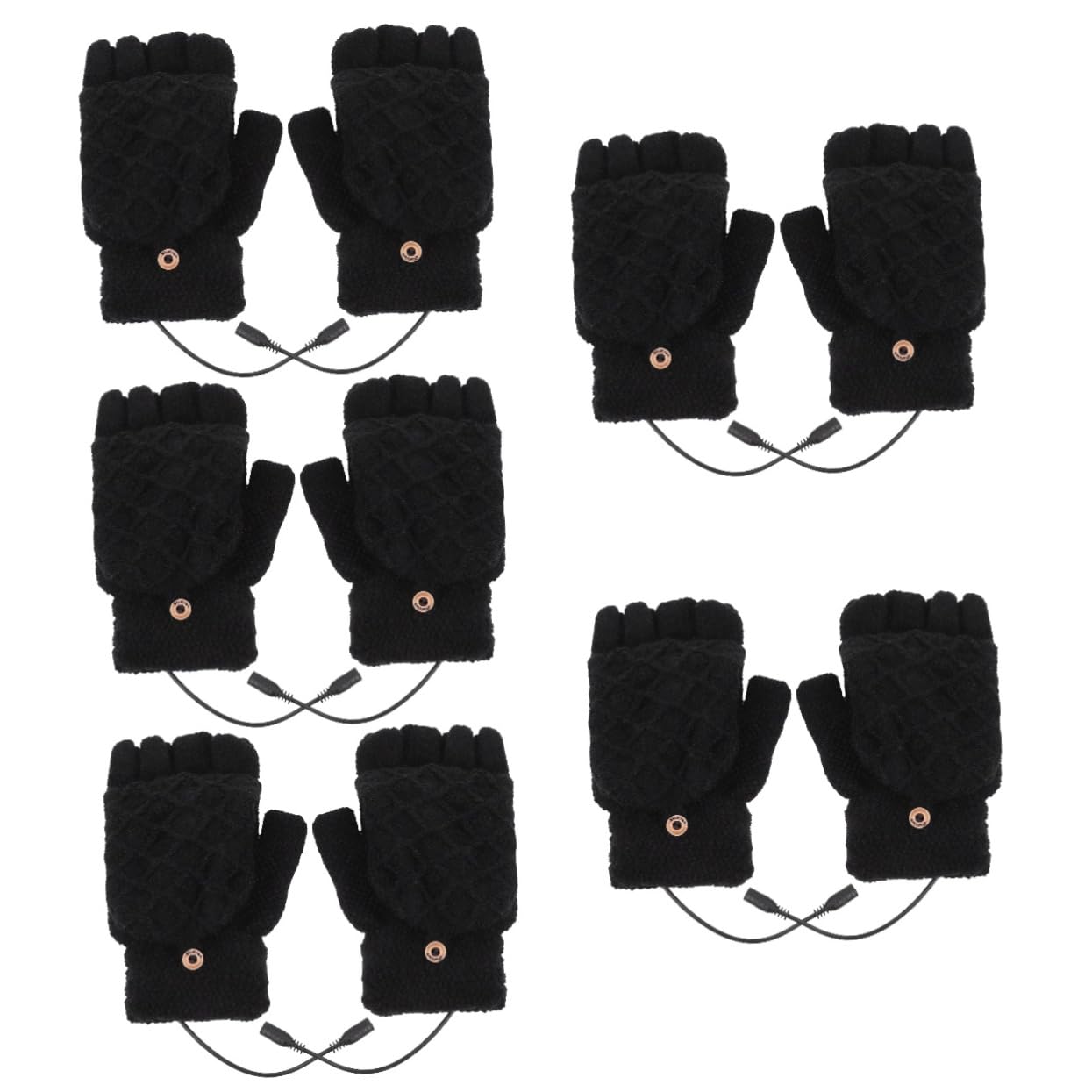 BESPORTBLE 5paia Guanti Termici Elettrici Per Inverno Guanti Riscaldati Mezze Dita Per Sci e Attività Outdoor Impermeabili e Lavabili