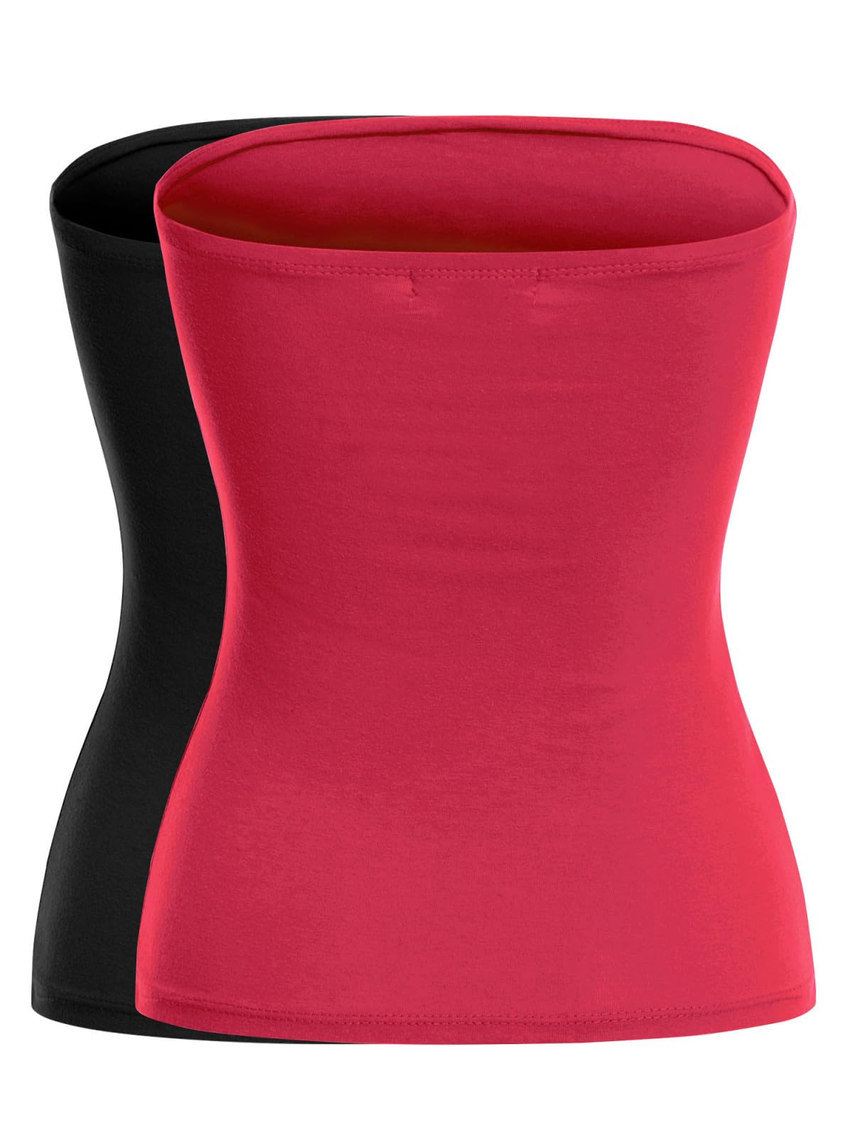 MixMatchy Camiseta interior elástica para mujer, estilo casual, básica, sin tirantes, 2 unidades, Paquete de 2 - Negro/Rojo, Large