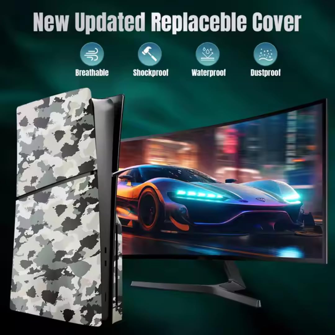 Placa de Camuflaje para PS5 - Carcasa de Reemplazo con Ranura de Ventilación - Fabricada en ABS Resistente - Accesorio Gaming Personalizado para PlayStation 5 (Digital Ve)