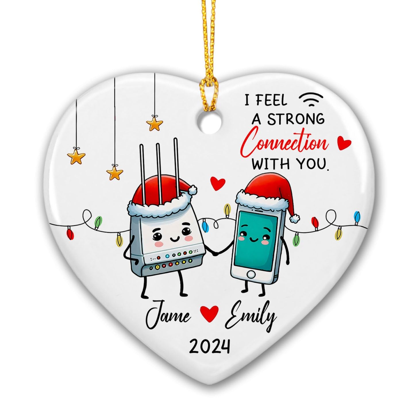 2025 Personalized Couple Family Christmas Ceramic Ornament, I Feel A Strong Connection with You Christmas Tree Ornament, Custom Date & Names Couple Dating Ceramic Christmas Ornament Gifts for Him Her