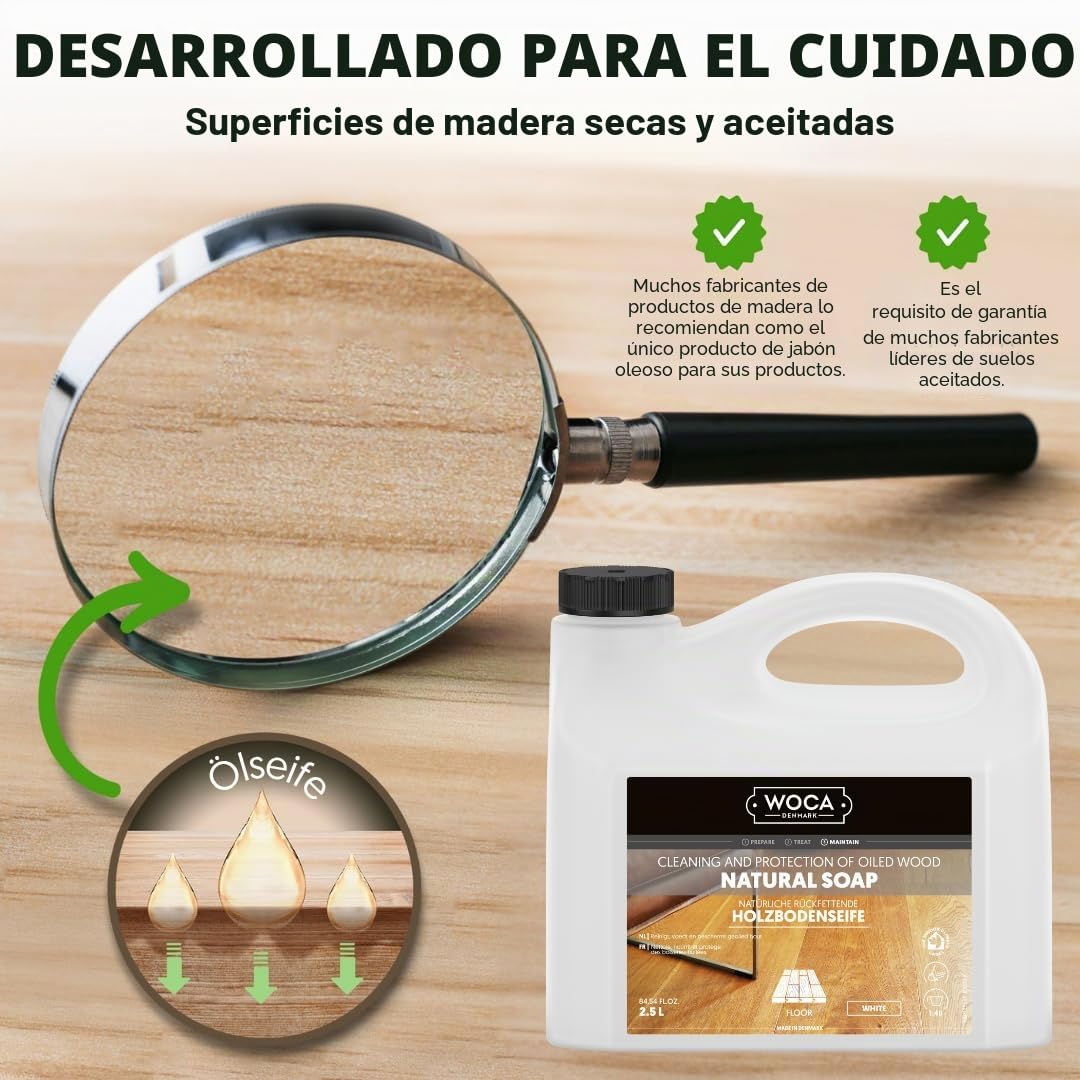 WOCA Jabón para suelos de madera Denmark Natural, 3 L, para suelos de madera engrasados, encerados y enjabonados