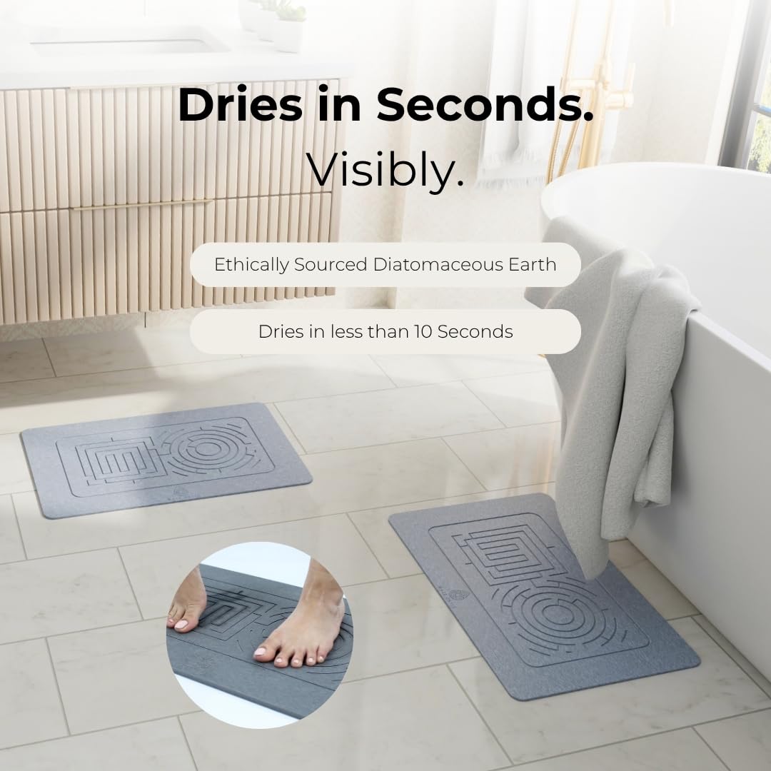 MAZE OASIS Stone Bath Mat - Instant-Drying Diatomaceous Earth Bath Mat with Scientific Pattern - Super Absorbent Non-Slip - Quick Dry Stone Bath Mats for Bathroom, Kitchen - 23.6 x 15.3 in - 1pc