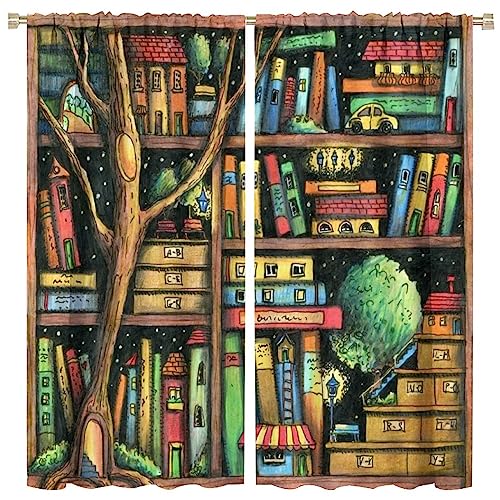 Bookshelf Curtains for Study School Library Reading Room Bedroom Book Rod Pocket Blackout Window...
