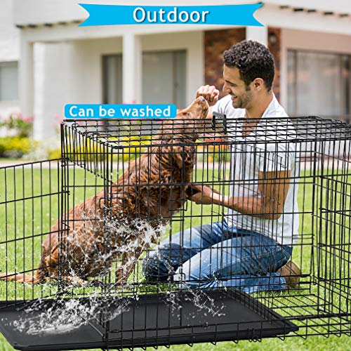 Dog Crate for Large Medium Dogs Folding Dog Kennel Cage with Plastic Tray & Divider 48" Indoor Outdoor Metal Double Door Pet Playpen Heavy Duty Dog Pen Enclosure, Black - Image 5