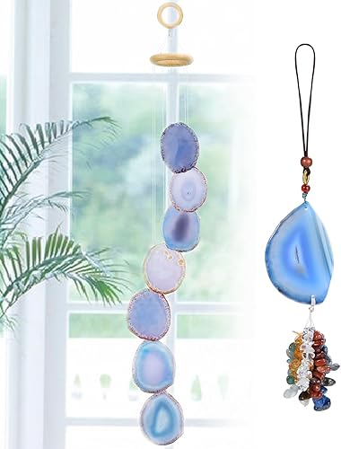 Miniatura 8 de Cristales y piedras curativas, campanillas de viento de cristal de 29 pulgadas con sonido relajante, campanillas de viento únicas para exteriores,