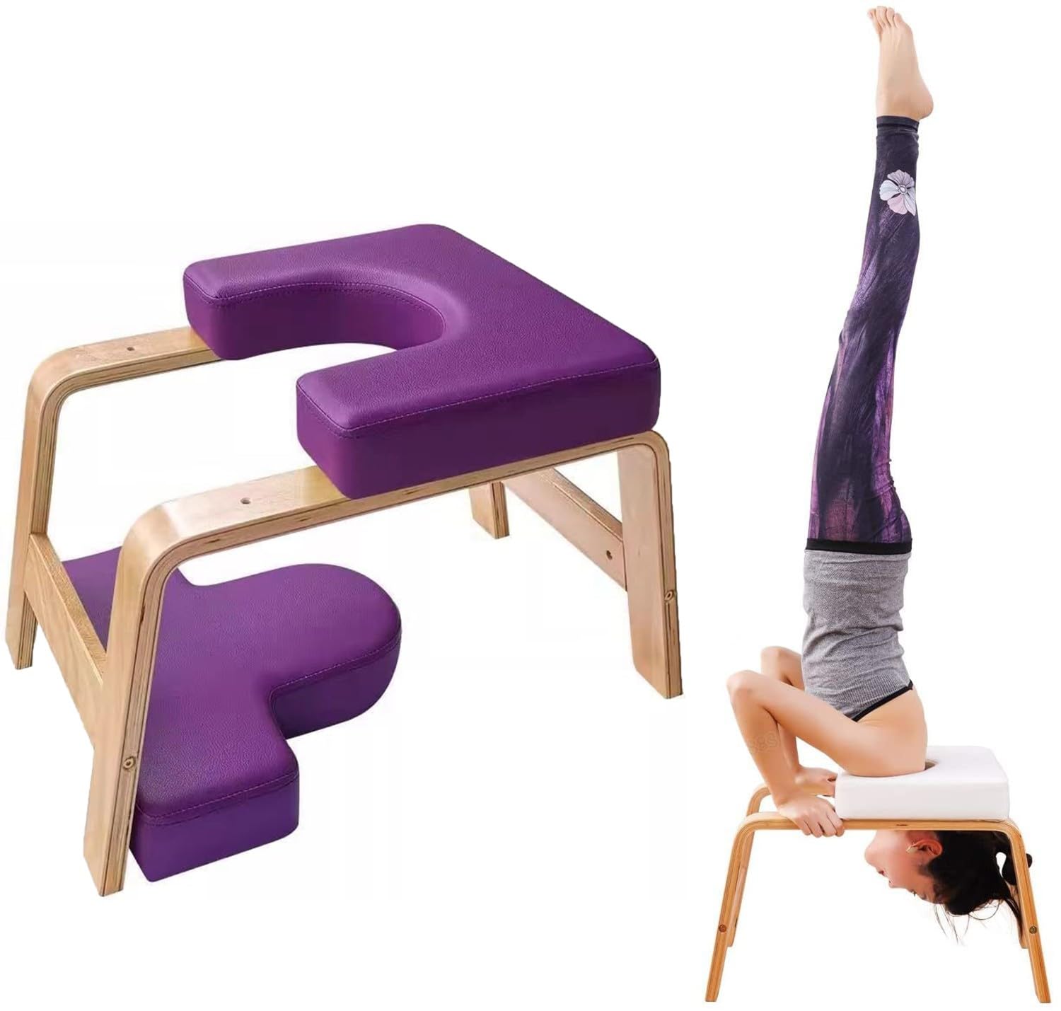 REHOOF Sgabello da Yoga, Panca Yoga per Inversioni con Telaio in Legno E Cuscinetti in Poliuretano per Alleviare La Fatica, Equilibrio, Attrezzatura di Supporto per Lo Yoga Domestica C