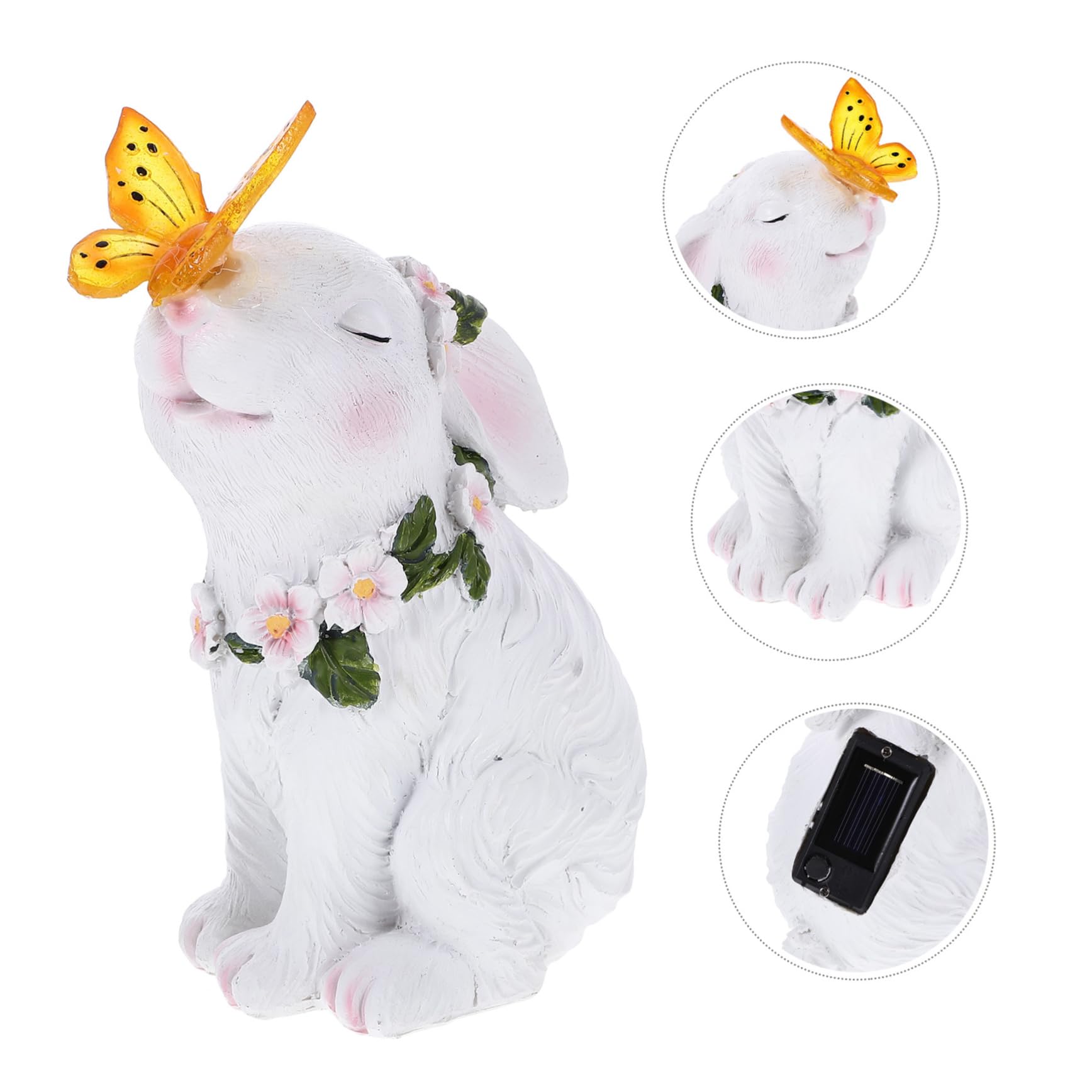 BESTonZON Ornement Lapin Animaux de Plein air décor de Lapin drôle lumière de Statue de en Plein air Ornement de Jardin décoration de Jardin Solaire résine Blanche