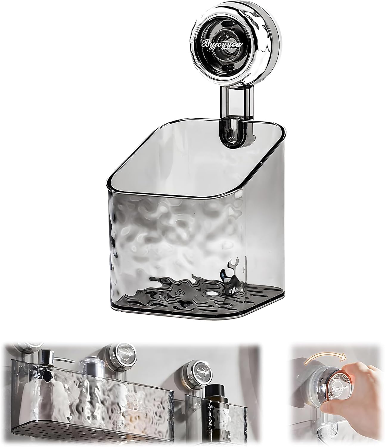 2025 Glacier Pattern Corner Shower Caddy No-Drilling Heavy-Duty Suction Cup Shelf with Removable DIY Storage Basket Transparent Gray-Small