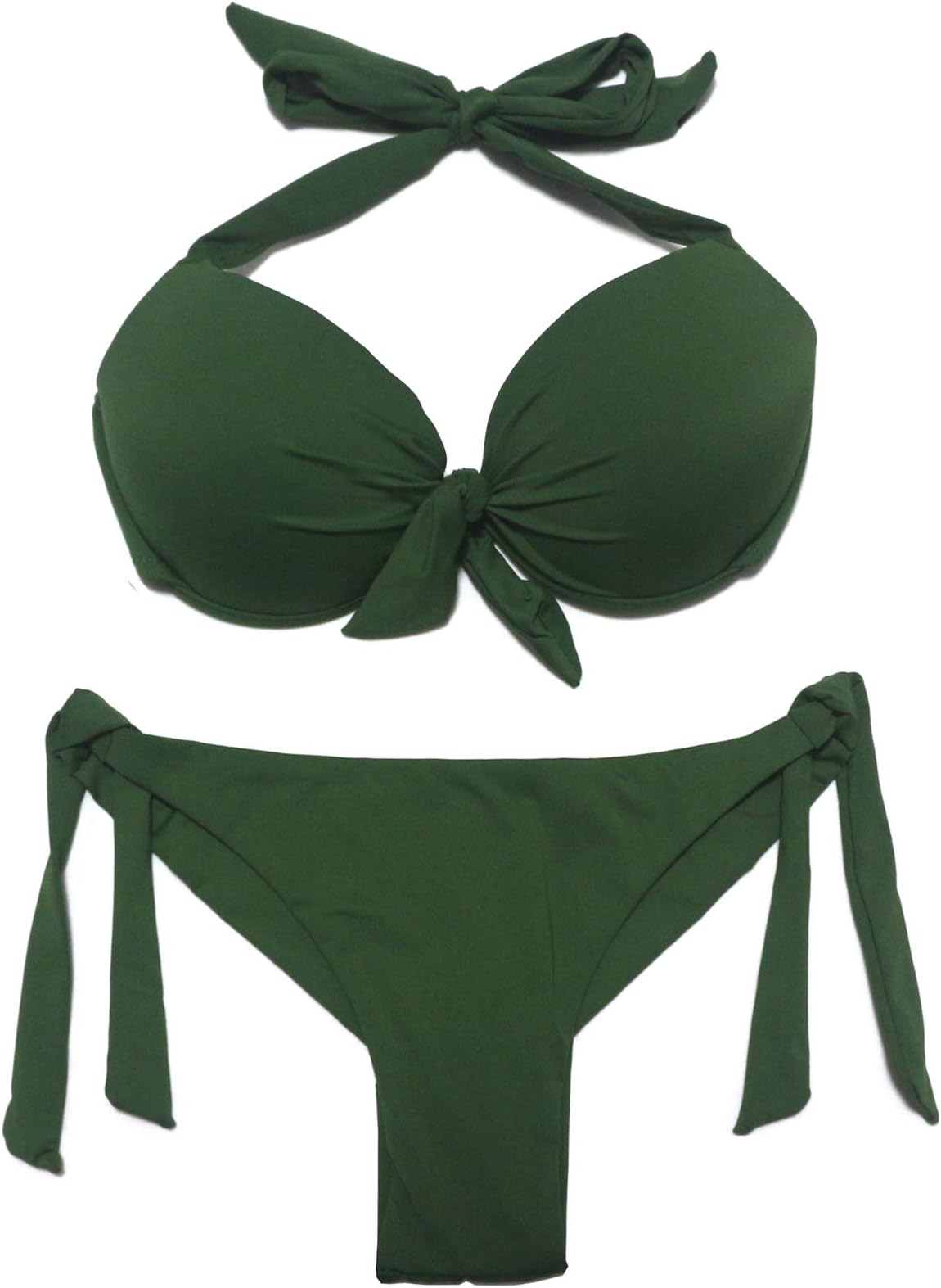 EONARWomens Bikini Set Removable Padded Bikinis Top Push Up Swimwear Adjustable Side Tie Swimsuit(Army Green14,M)
