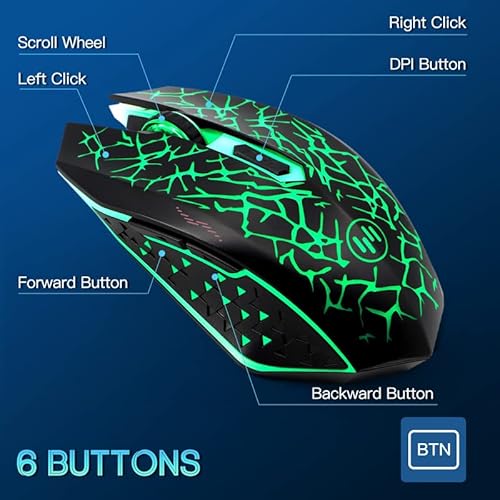 Vegcoo C12 Rechargeable Wireless Gaming Mouse Mice Silent Click Cordless Mouse 7 Smart Buttons Pc Gaming Mouse Mice Advanced Technology With 2.4Ghz Up To 2400Dpi (Green Mouse) #TOP5