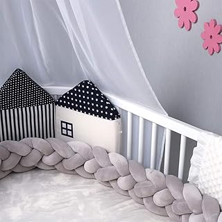 OZCOWBABY Tour de lit serpent bébé Le pare-chocs de lit de tissé le coussin de boule de noeud long protège-lit de protection pour lit de bébé 3M Gris
