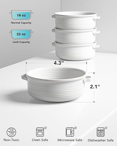 Miniatura 4 de LE TAUCI Soup Bowls with Handles - 22 oz Lead-Free Ceramic French Onion Crocks, Oven and Microwave Safe, Heat-Resistant Design, Stackable, Rojo