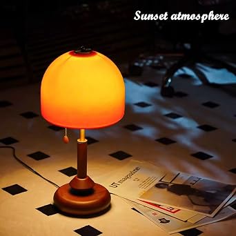 Modern Table Lamp,Gradient Orange Mushroom Glass Desk Lamp