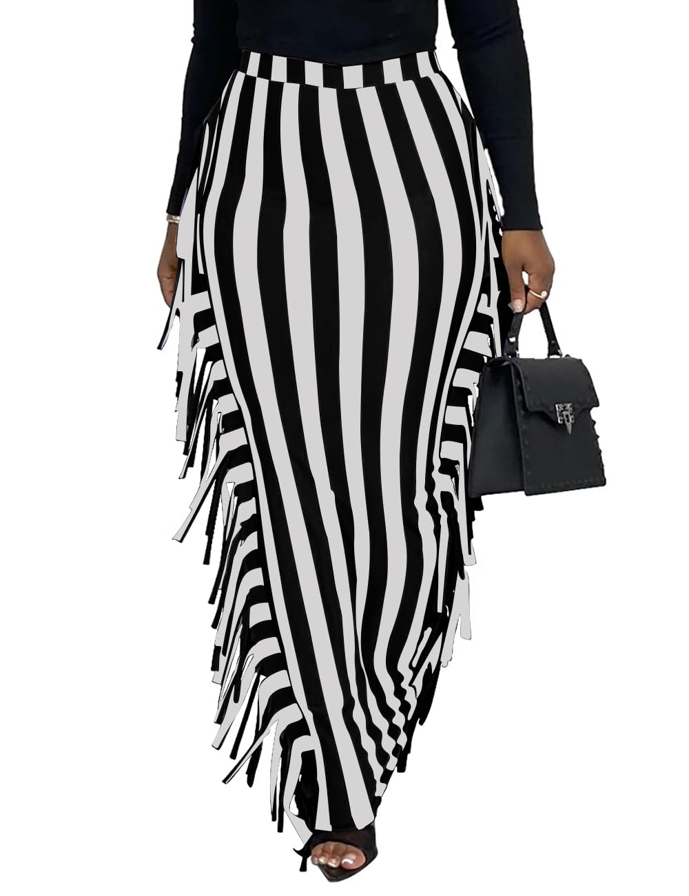 Lrady Womens Elastic Waist Slim Bodycon Side Tassels Long Maxi Pencil Skirts