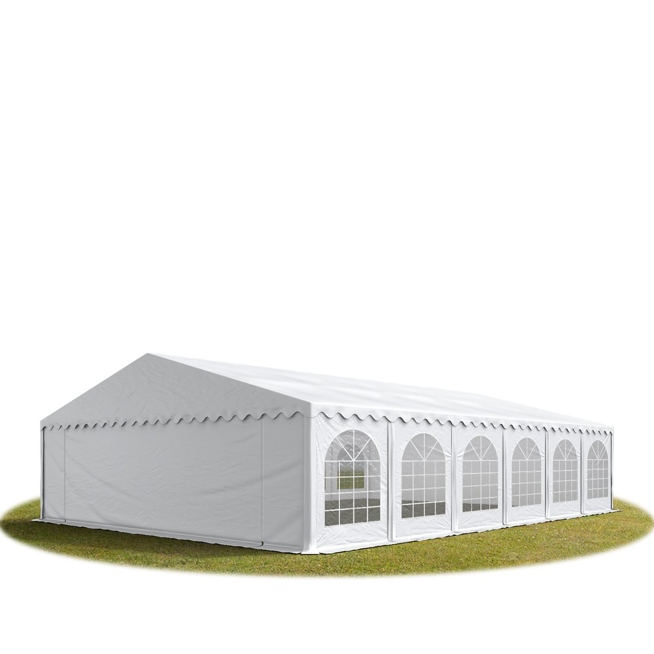 Festzelt Partyzelt 8x12 m schwerentflammbar Premium, hochwertige PVC Plane 750 N in weiß 100% wasserdicht mit Bodenrahmen