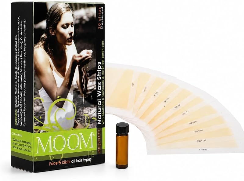 MOOM Tiras de Cera Prontas para Uso no Rosto e Linha do Biquíni com Camomila e Lavanda, 10 Tiras Dupla Face (20 unidades)