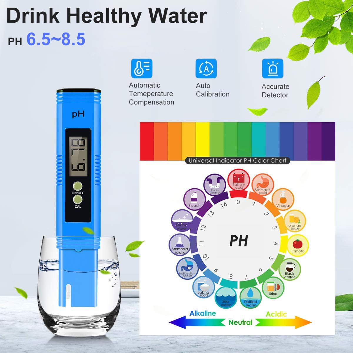 4 in 1 pH Messgerät Pool Digital, 0.01 Hohe Genauigkeit pH Wert Messgerät mit TDS Stift und LCD Hintergrundbeleuchtung für Trinkwasser, Aquarium, Schwimmbad, Spa