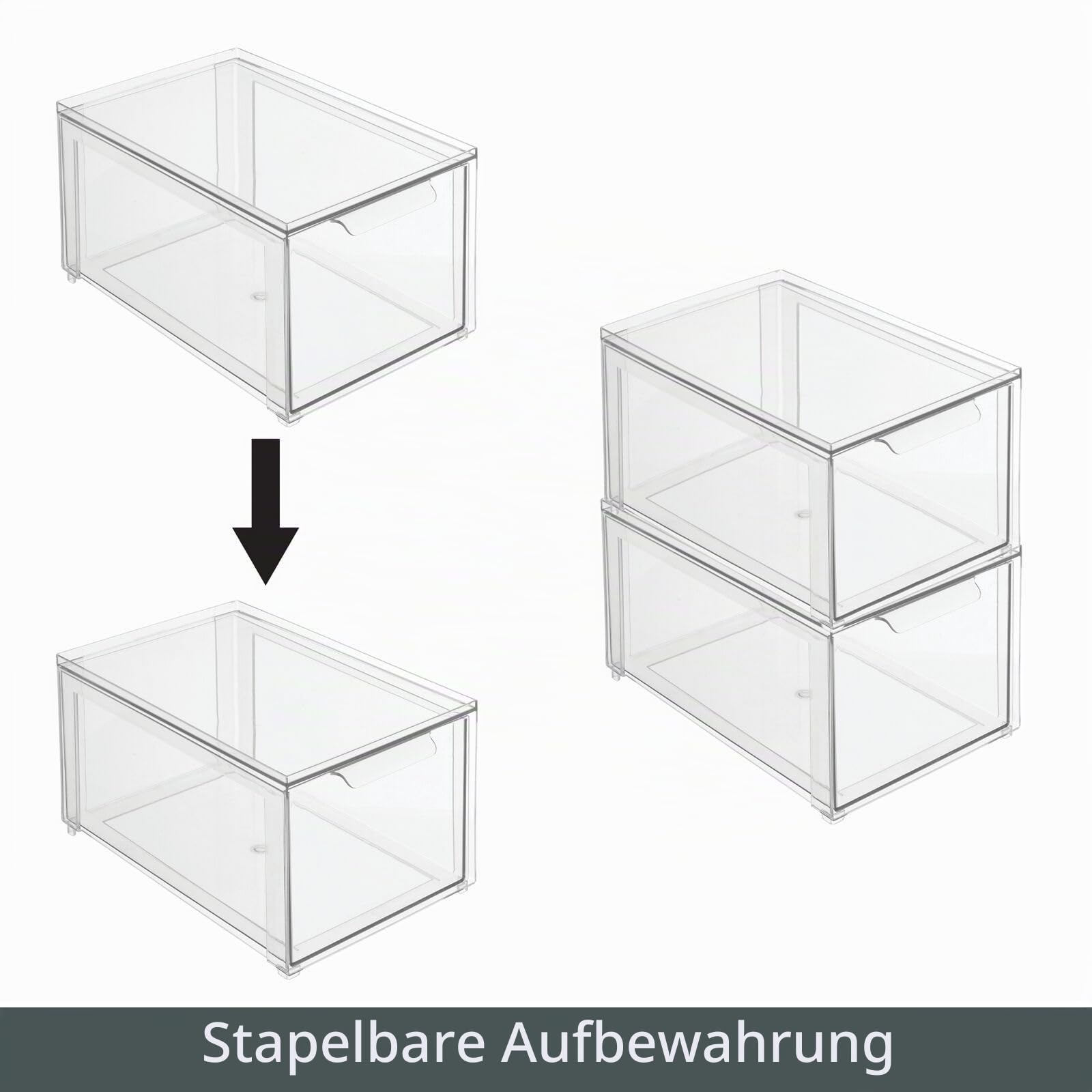 mDesign Aufbewahrungsbox für das Badezimmer – stapelbarer Make-up Organizer aus Kunststoff – praktische Schubladenbox für verschiedene Badartikel – 4er-Set – durchsichtig