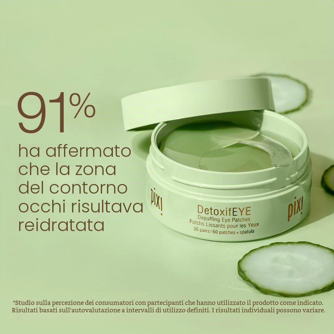 Pixi Detoxifeye Depuffing Hydrogel Under Eye Patches, Acido Ialuronico, Gold Caffeine Eye Patches per la zona sotto gli occhi, Idrata la zona degli occhi, 30 paia, 60 cerotti
