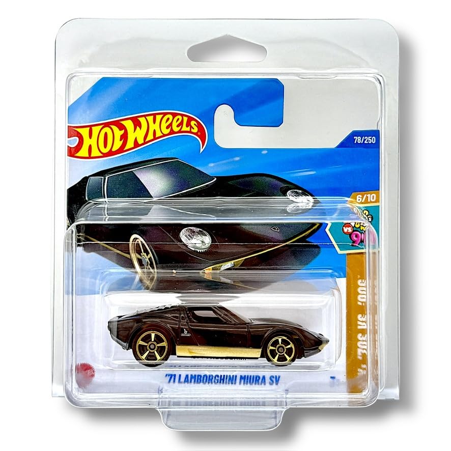 Hot Wheels '71 Lamborghini Miura SV (Black & Gold) 6/10 HW: '70s vs 90s - 2025-78/250 (Short Card) - includes a KLAS Car Keeper Protector Case - HYX73