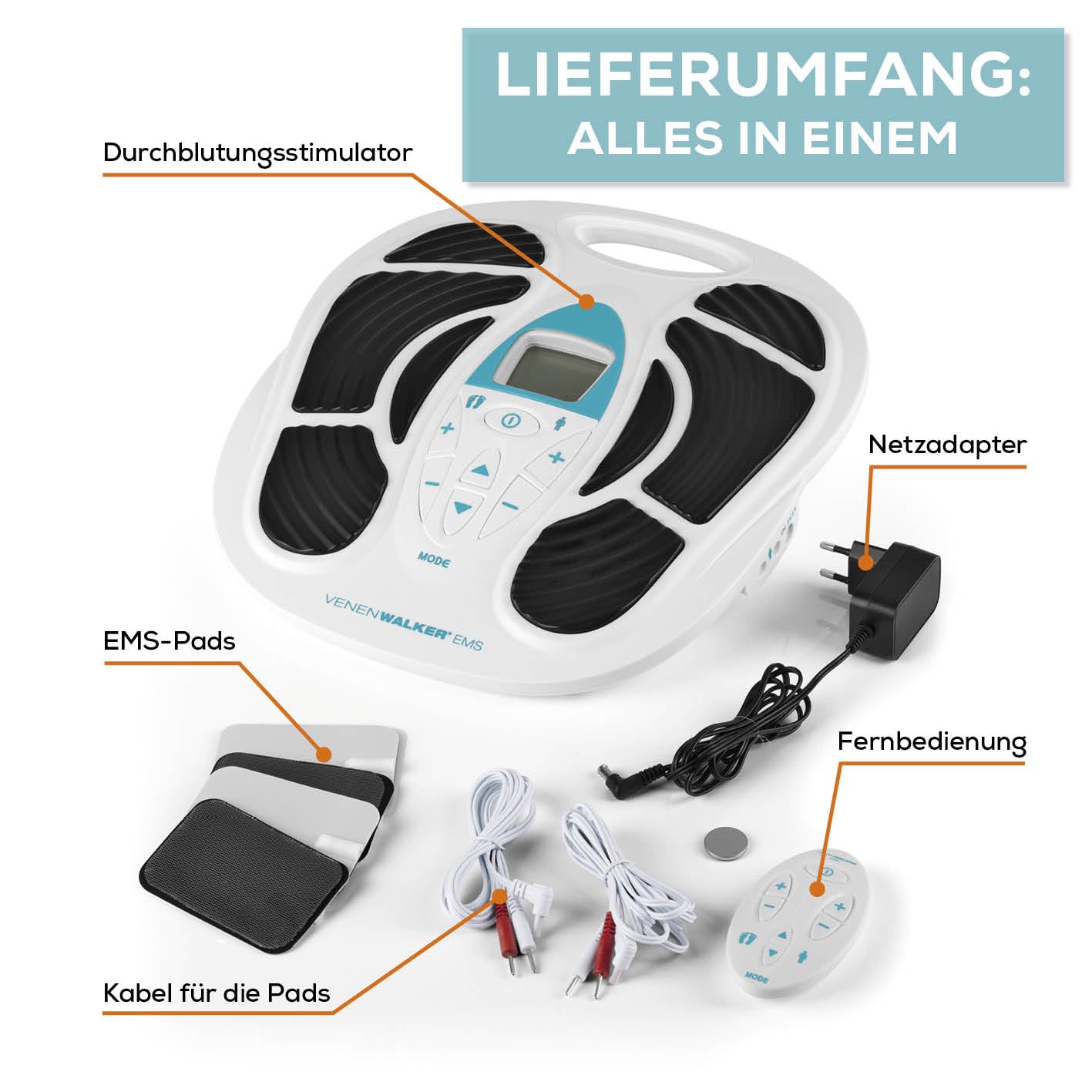 EMS Blutzirkulationsstimulator | zertifizierte medizinische Geräte + 4 EMS-Pads | Blutzirkulation in den Beinen | Mit Fernbedienung | Variable Intensität