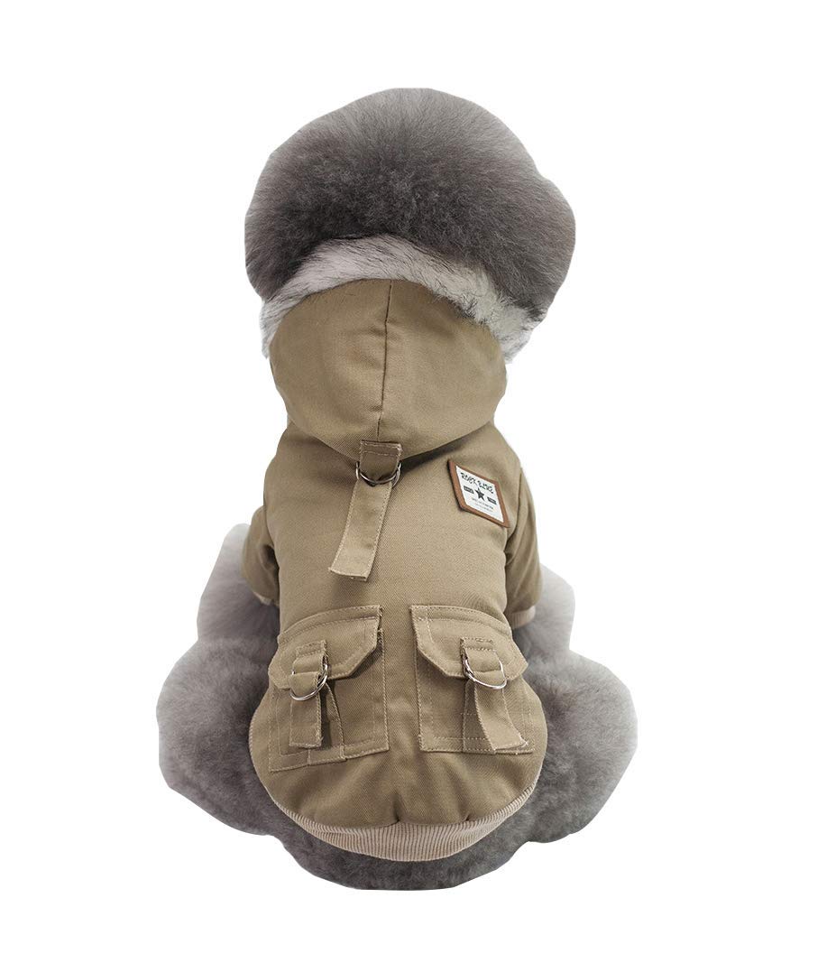 Izefia Dog Coat - Military Uniform Army Hoodie Sweater in Cotton for Small & Medium Dogs, Cats - Khaki, XXL - Image 3