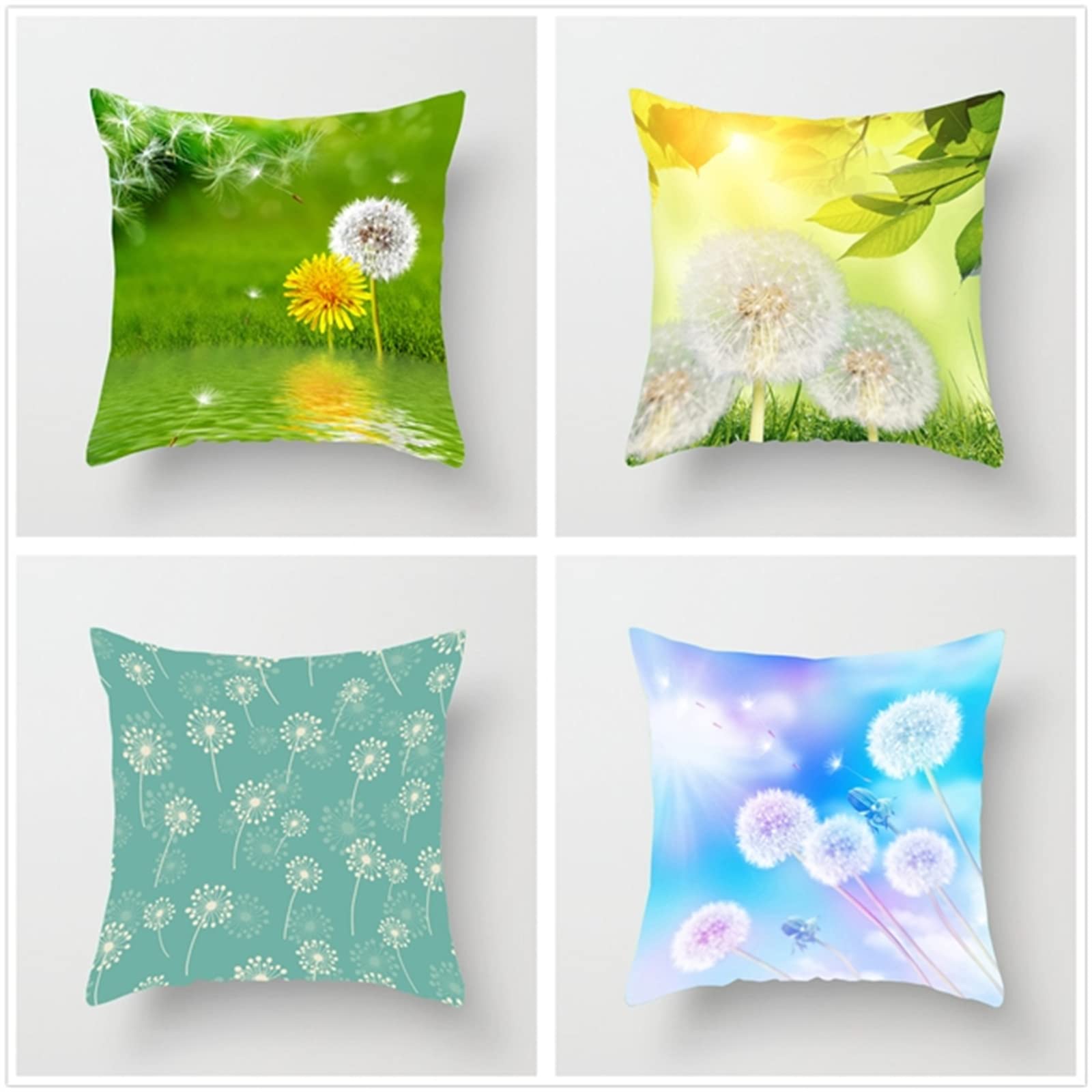 Set di 4 Federe Cuscini Divano Poliestere Biancheria Peluche Corto Gettare Impermeabili Decorativo Caso Federa per Cuscino Divano Auto Esterno Giardino Home Decor （55x55cm/Tarassaco Colorato）