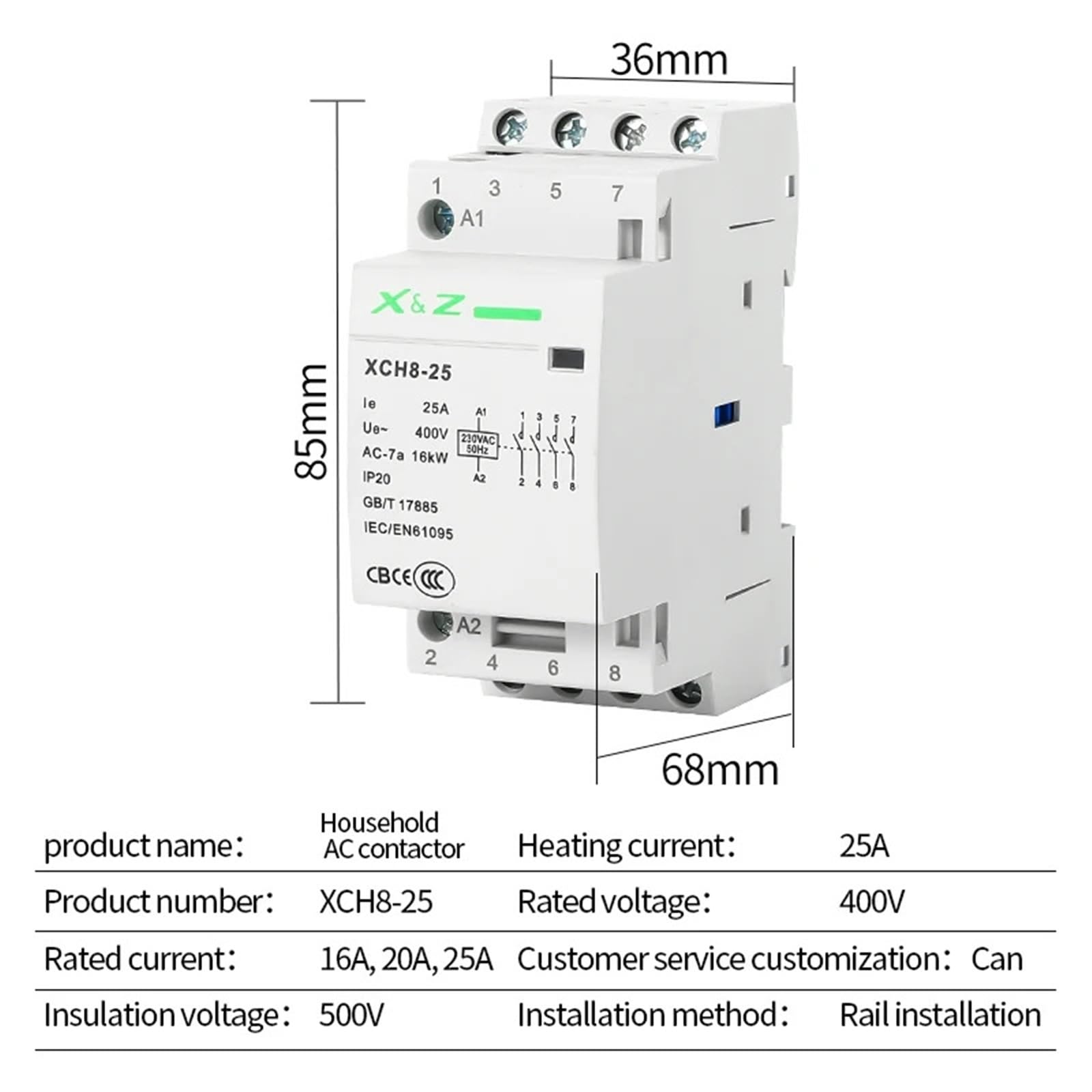 1 sztuk 4P 16A/20A/25A AC Modułowy Stycznik Sterowania Przełącznik Kontroli dla Domu 220V/230V 50/60Hz 3NO 1NC 4NO 4NC 2NO 2NC(20A 4NC)