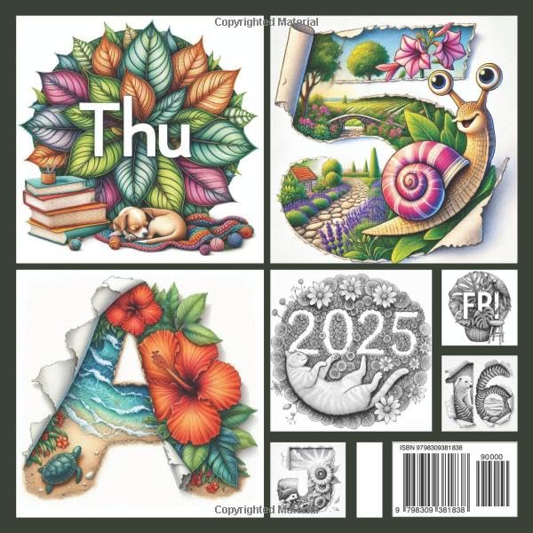 Hidden Worlds 2025 2026 Calendar Coloring Book: Color the Beauty of Days, Months, and Seasons with Floral Designs, Animals, and Stunning Paper Rip ... (Blooming Serenity: Grayscale Coloring Book) - Image 2