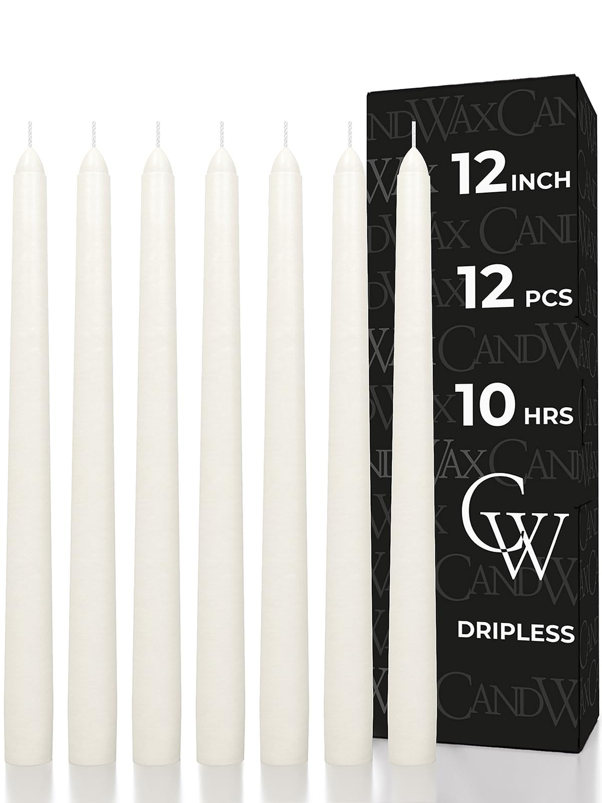 Candwax Ivory 30 Cm Taper Candles Set Of 12 - Unscented Smokeless Dripless Christmas Candlesticks - Perfect As Dinner Table Centerpieces And Holiday Home Decorations - Christmas Taper Candles