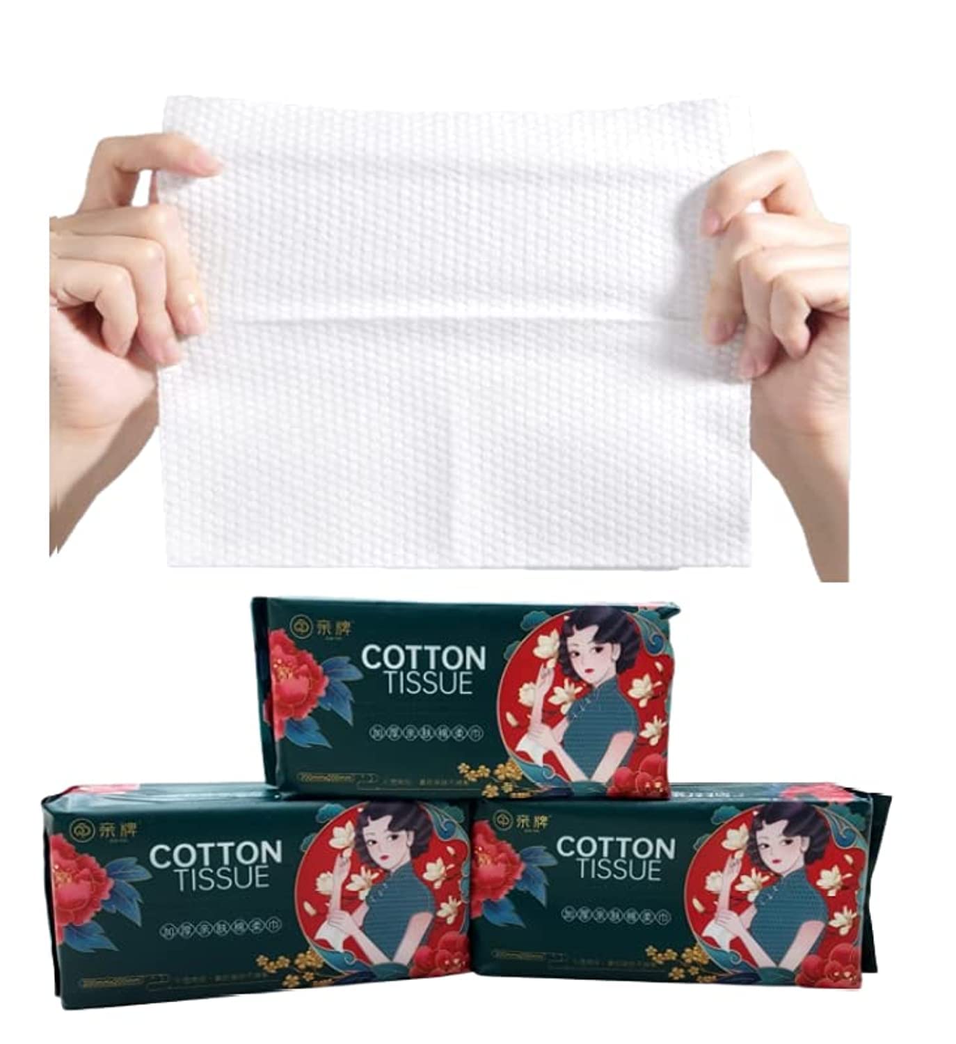 100% Cotton Facial Tissue| Disposable Face Towel Lint Free| Strong and Soft Dry Wipes (50pcs)