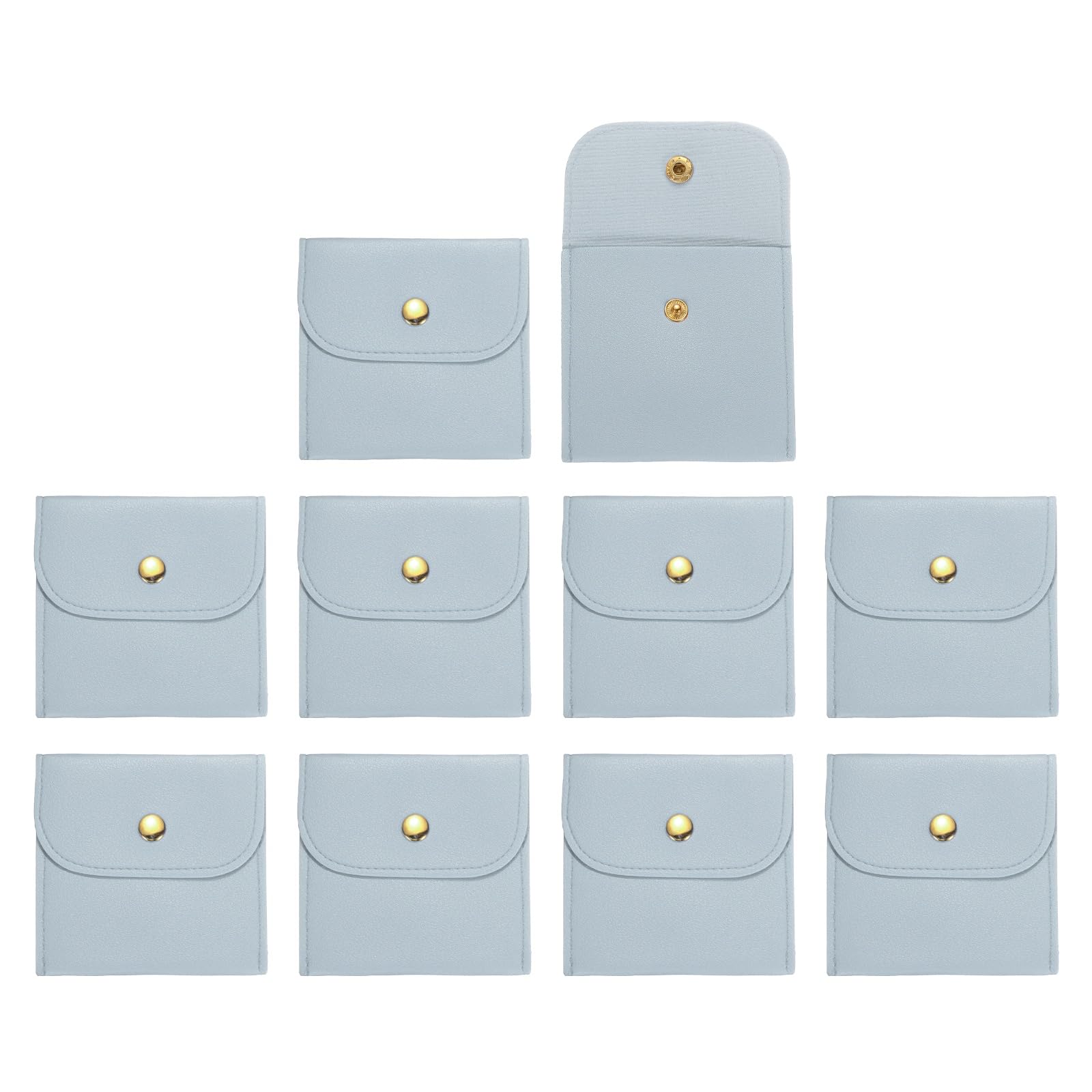 sourcing map 10 Pcs Mini Jewelry Pouch, 8x8cm PU Leather Small Jewelry Bags Soft Jewelry Package Gift Storage Bag Travel Jewelry Bag for Women Rings Necklace Bracelet, Sky Blue