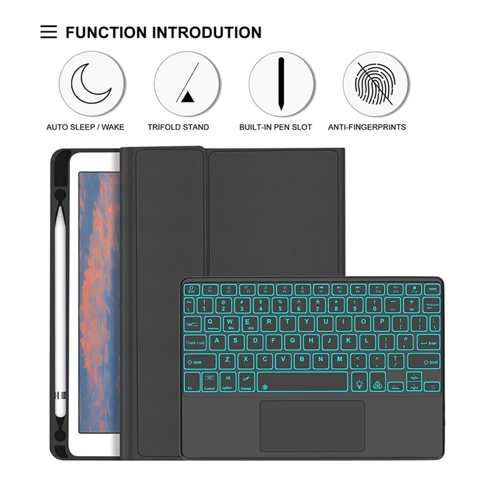 XYAL Covers e Custodie, Tastiera Touch retroilluminata, Custodia in Pelle PU+TPU Compatibile con iPad 10.2 Pollici 7/8/9a Generazione(Red+Keyboard)