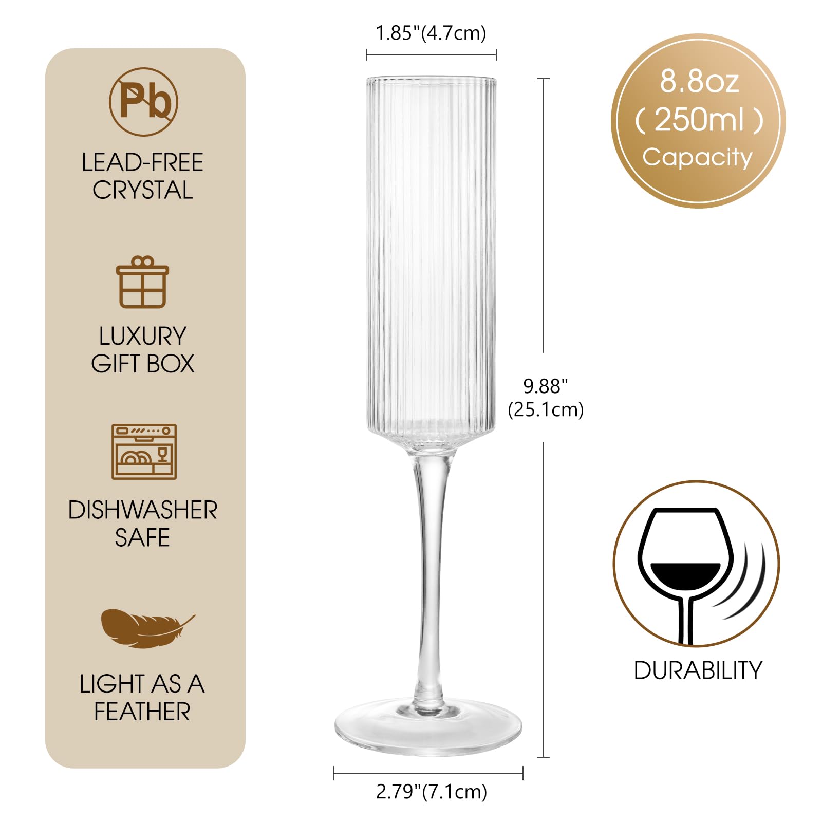 Qulable Champagne Flutes Set of 2, Elegant Champagne Glasses for Champagne Prosecco, Wedding Gift - Image 2