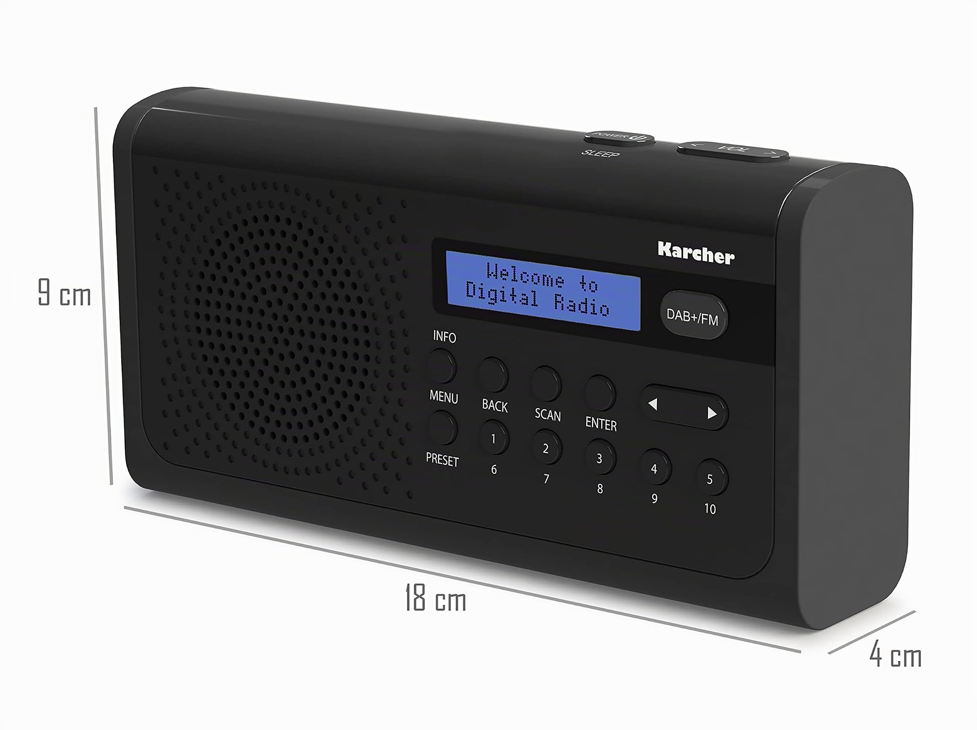 Karcher Dab 2405 Radio numérique Portable (Dab+ / Radio FM, réveil, écran LCD, Fonctionnement sur réseau/Batterie), Noir