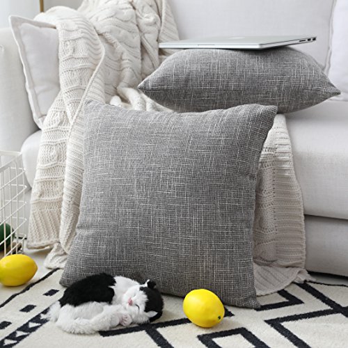 Kevin Textile Faux Linen Square 2 Tone Woven Throw Pillow Sham Cushion Case Covers For Car/Couch Use, 18-Inch(2 Packs, Grey) #TOP1