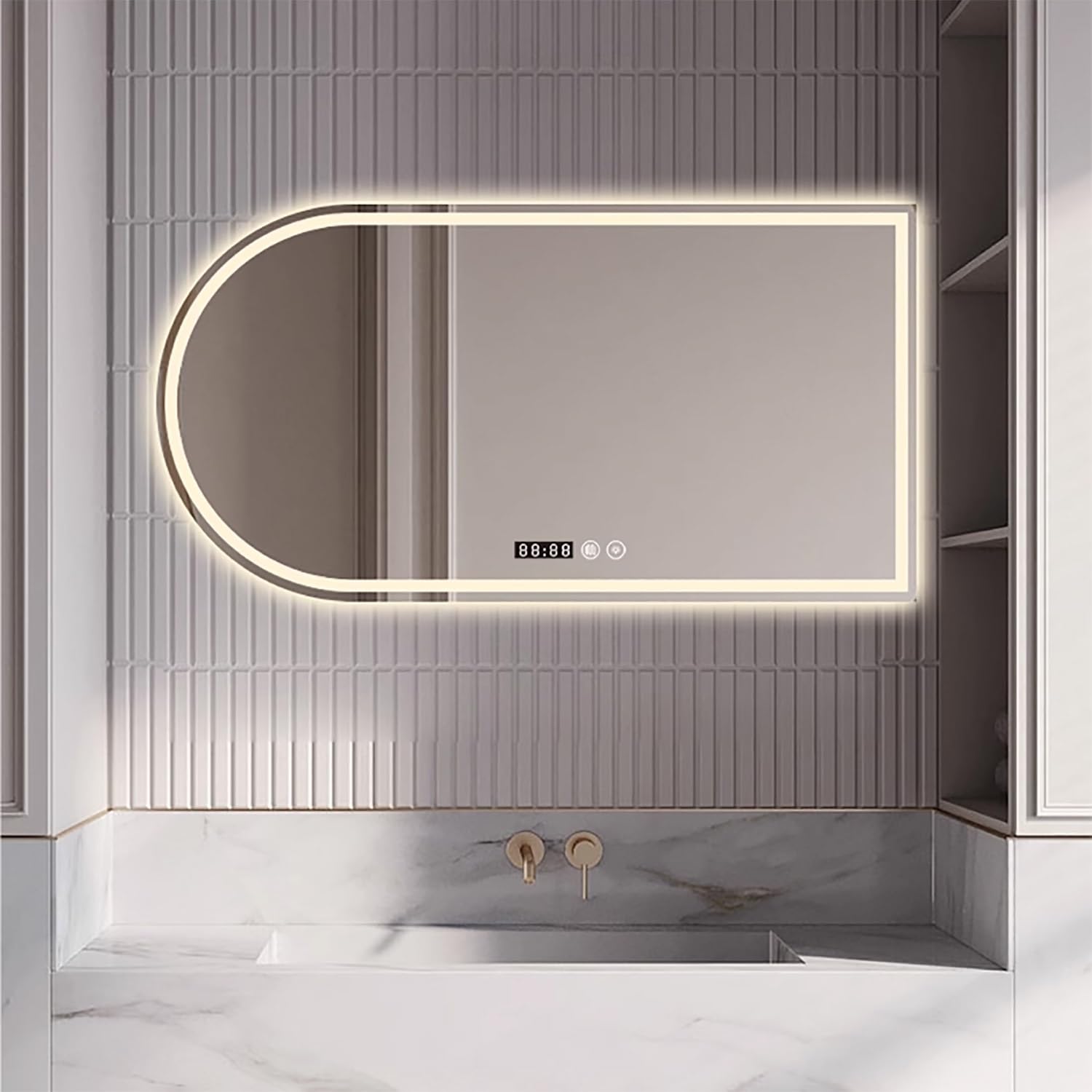 SXFSDOU Wall Mounted Bathroom Mirror, Modern LED Dimmable Vanity Mirror with Frontlit and Backlit, Anti-Fog, 3 Color Modes, Ideal for Home Decor