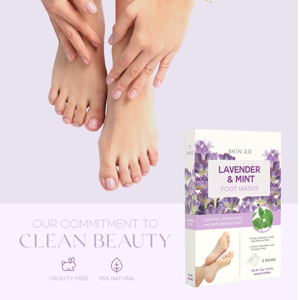 Mascarillas de lavanda y menta para pies, alivia los pies hinchados, elimina el olor, relaja e hidrata, cuidado de la piel coreano probado por dermatólogos, belleza limpia, libre de crueldad, 3