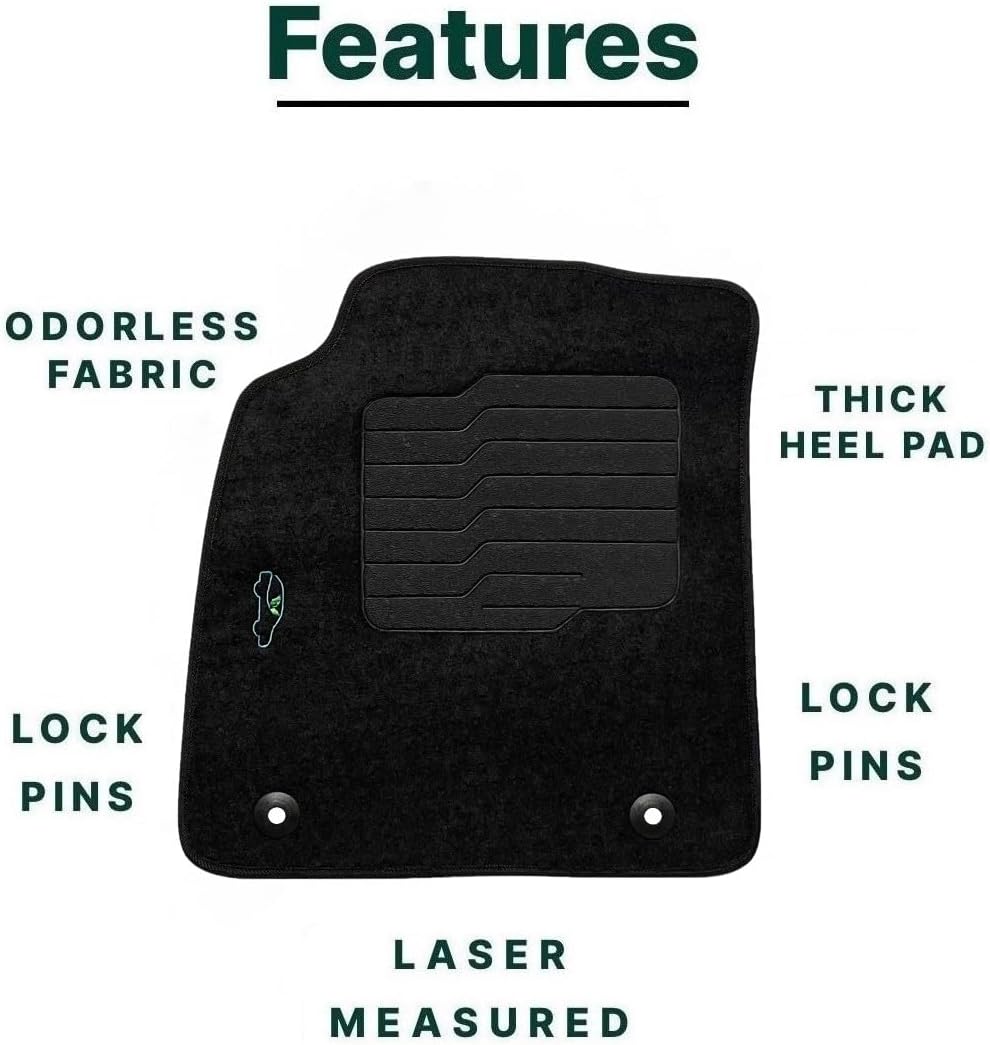 ecoMats Carpet Floor Mats for 2014 to 2020 Chevrolet Impala with Retention Clips and Heel Pad - Front and Rear Set - Black (Not for 2014/2016 Limited)