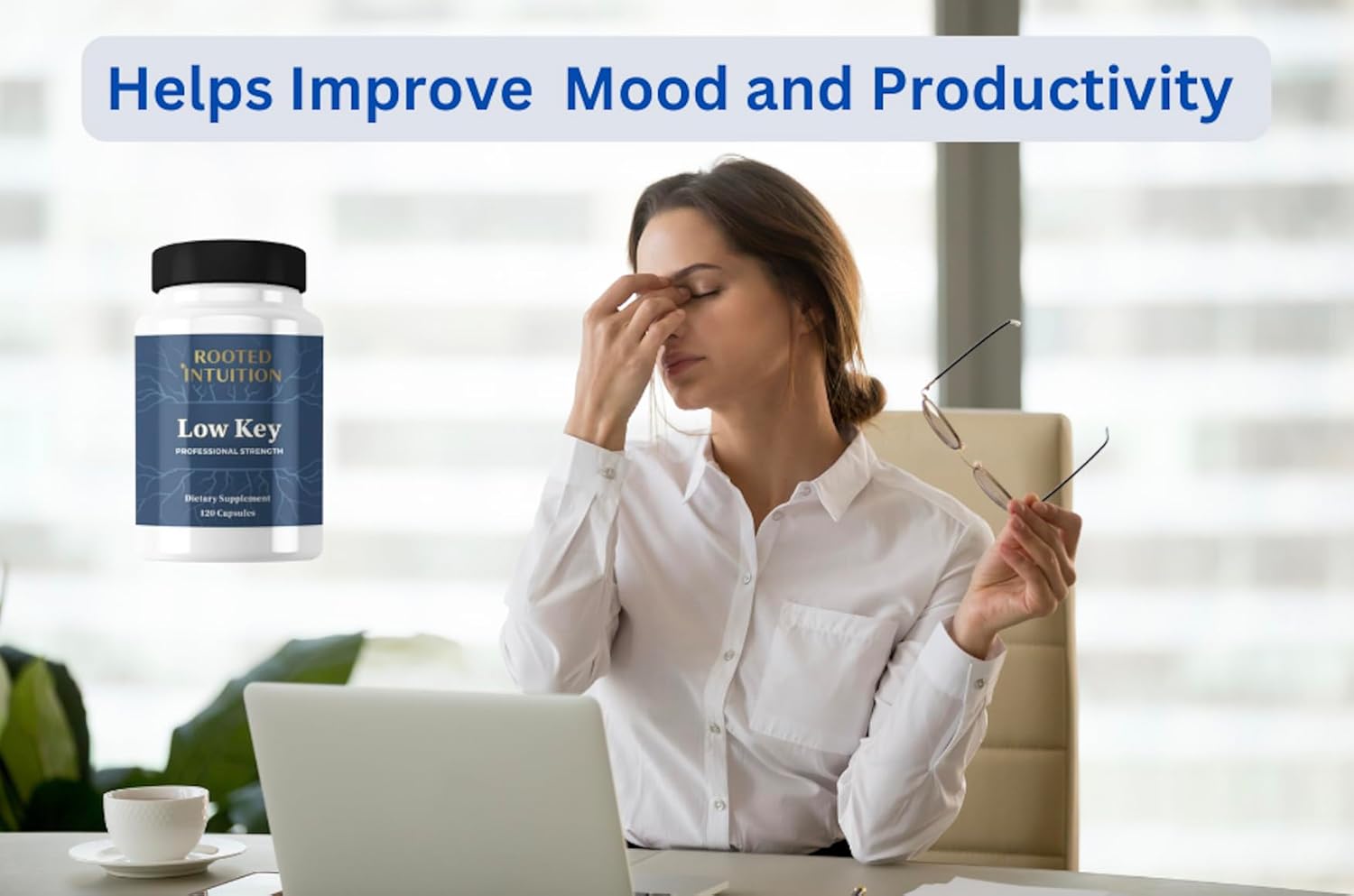 Low Key - Calm & Mood Support Supplement | Amino Acid + B-Vitamin Complex for Relaxed Focus & Positive Outlook | Non-GMO Gluten Free | 120 Capsules
