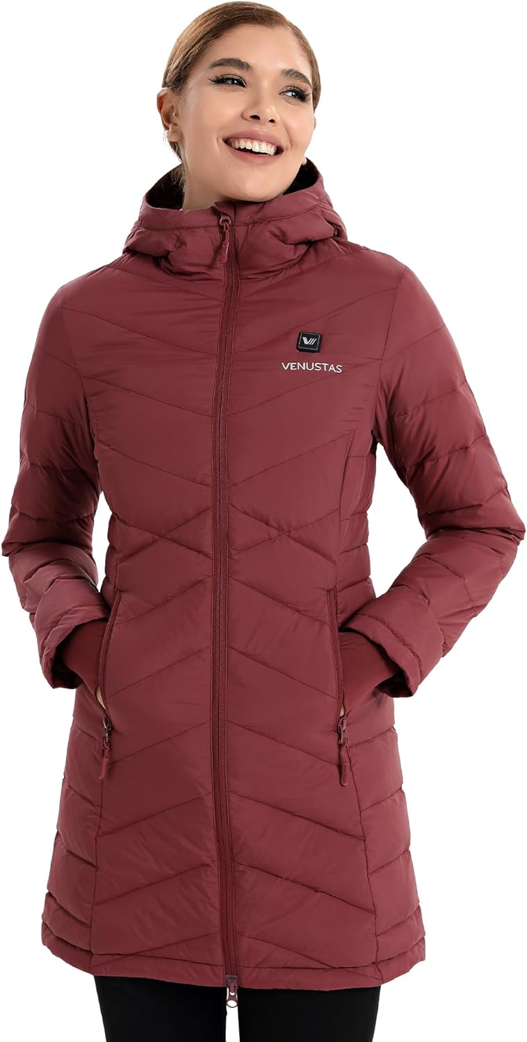 Venustas Women's Long Heated Down Jacket with Battery, 90% Duck Down Quilted Heated Puffer Jacket for Outdoor Camping Skiing - Image 2