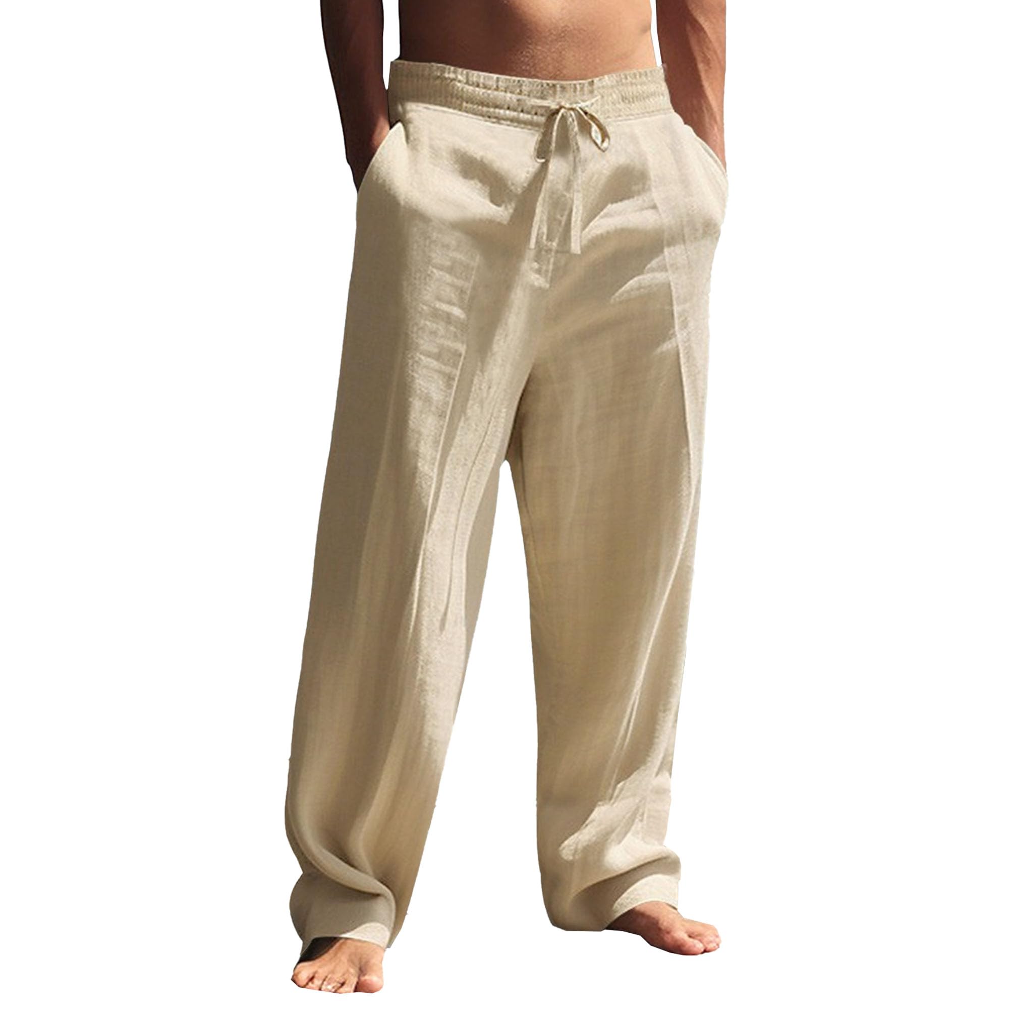 Herren-Hose aus Baumwollleinen, leger, Sport, gerades Bein