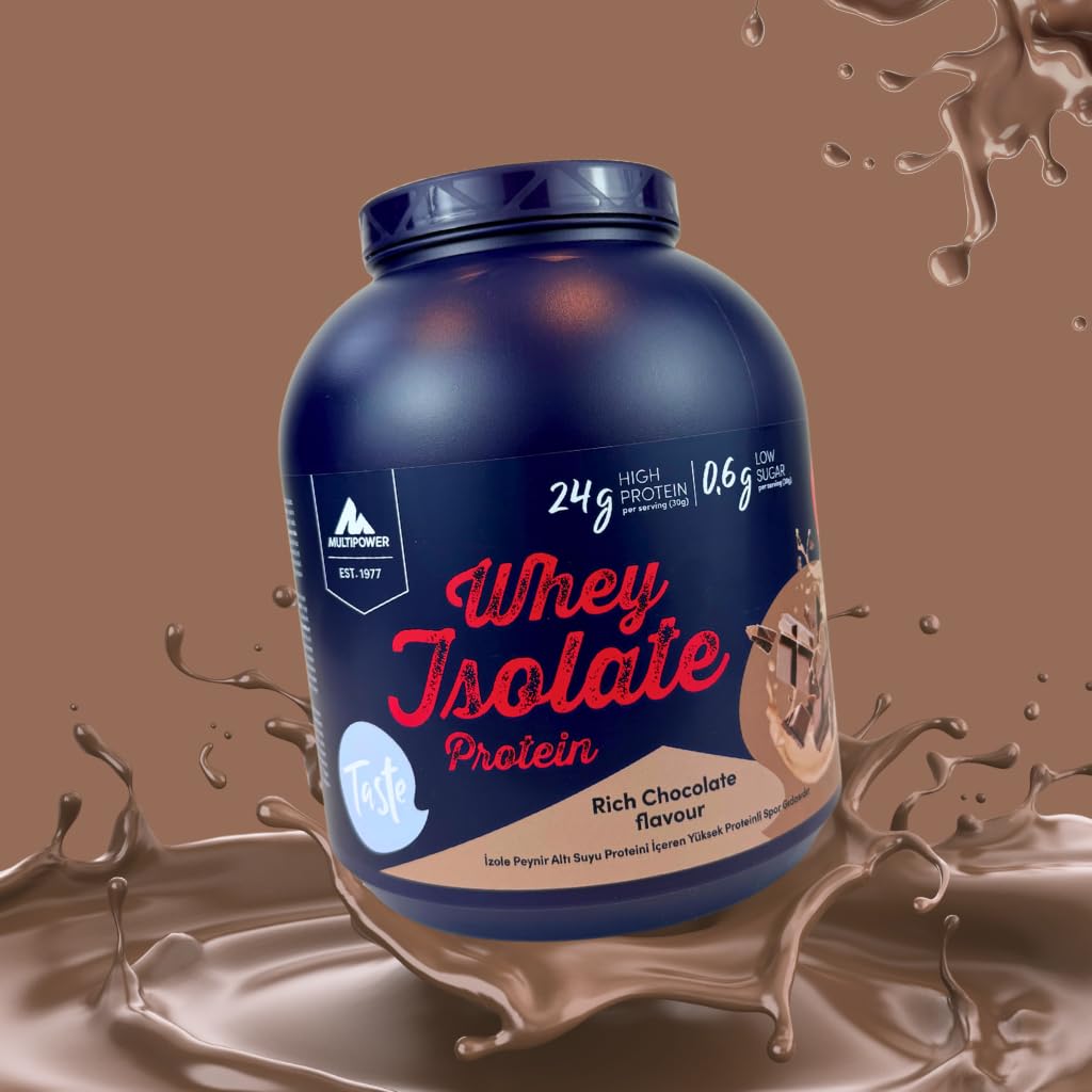 Multipower 100% Whey Isolate Schokolade – Whey Protein Isolat mit 24 g Eiweiß pro Portion, Low Sugar & Low Fat, Instantisiert, hoher BCAA-Gehalt, Proteinpulver für Muskelaufbau & Sport