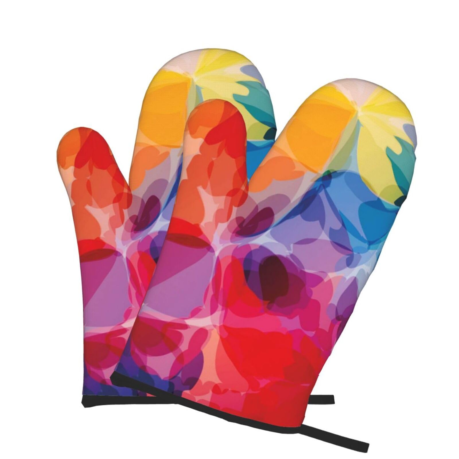 Oven Mitts Set of 2 Pcs, Watercolor Style Flower Pattern Prints Heat Resistant Kitchen Gloves for Cooking Baking Grilling