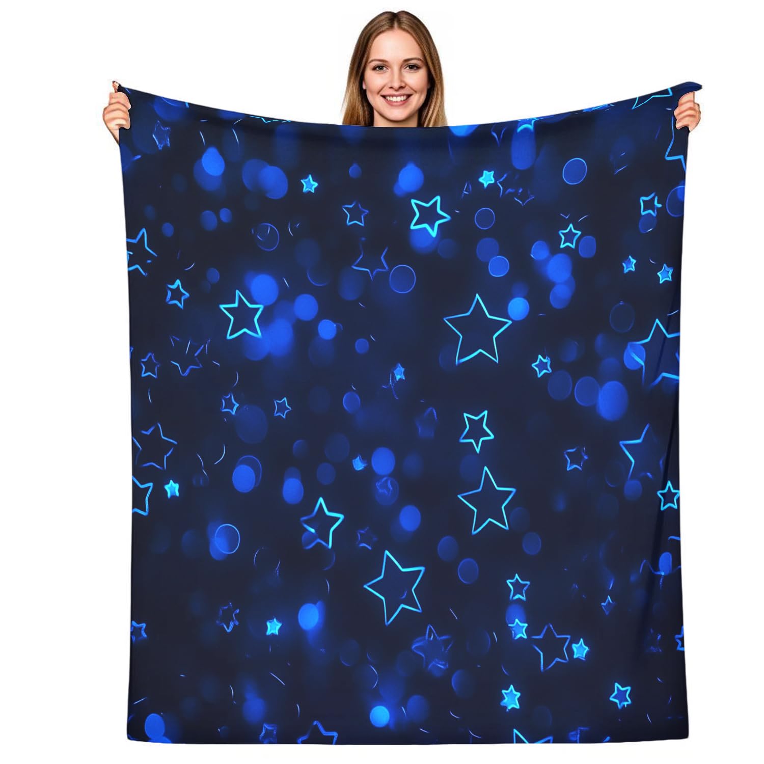 Plaid polaire flanelle motif étoile 130x150 cm pour lit