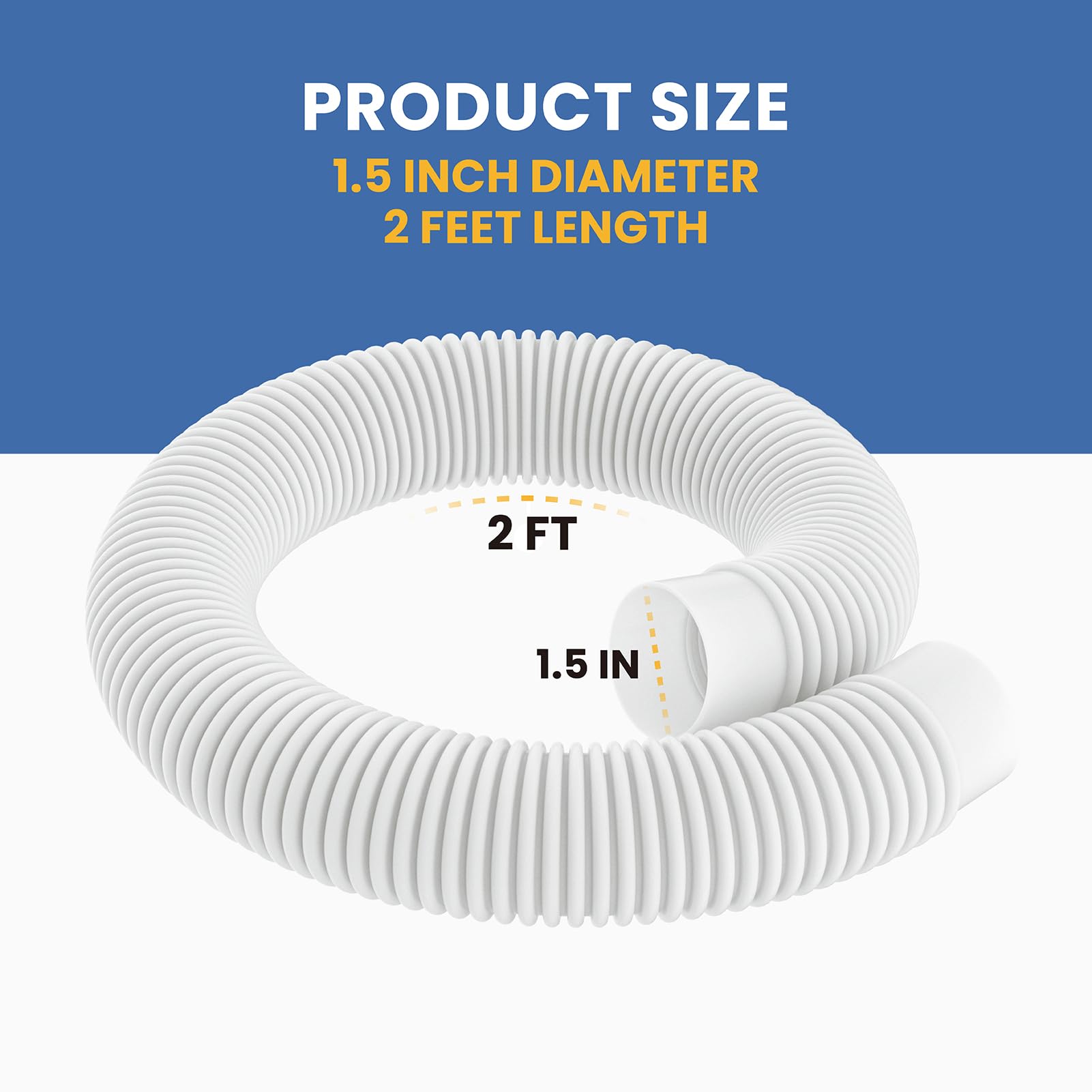 Manguera de repuesto de plástico de succión de 3,8 cm x 2 pies para sistemas de filtro de bomba Summer Waves SFX1000 SFX1500 C2000, manguera de skimmer de piscina sobre el suelo, también compatible