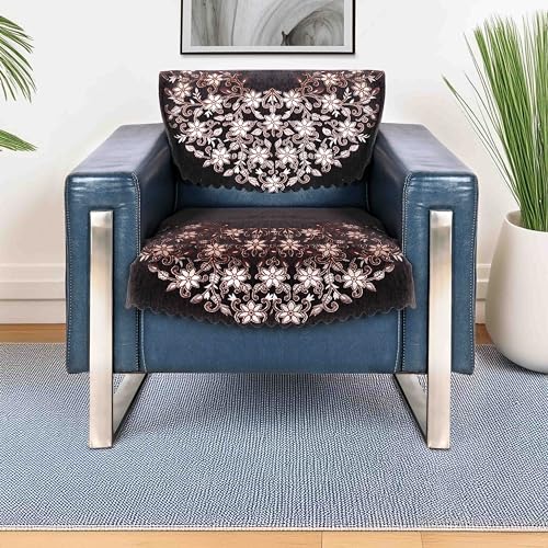 Image of Premium Chenille Woven Anti-Slip 1 Seater Sofa Cover | L-Shape Sofa Seat Protector for Living Room | Durable & Stylish Slipcover - Brown Phoolkari