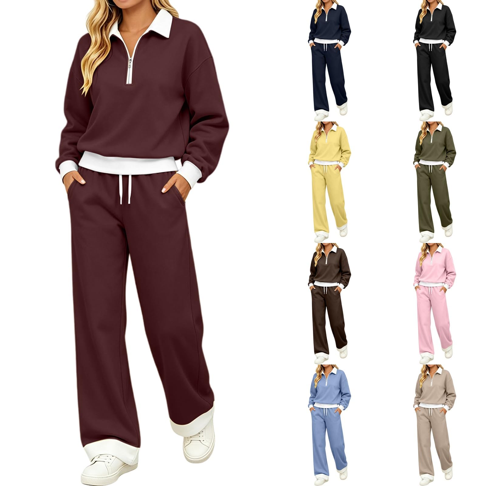 Tuta da jogging da donna in due pezzi, con gamba larga, set sportivo