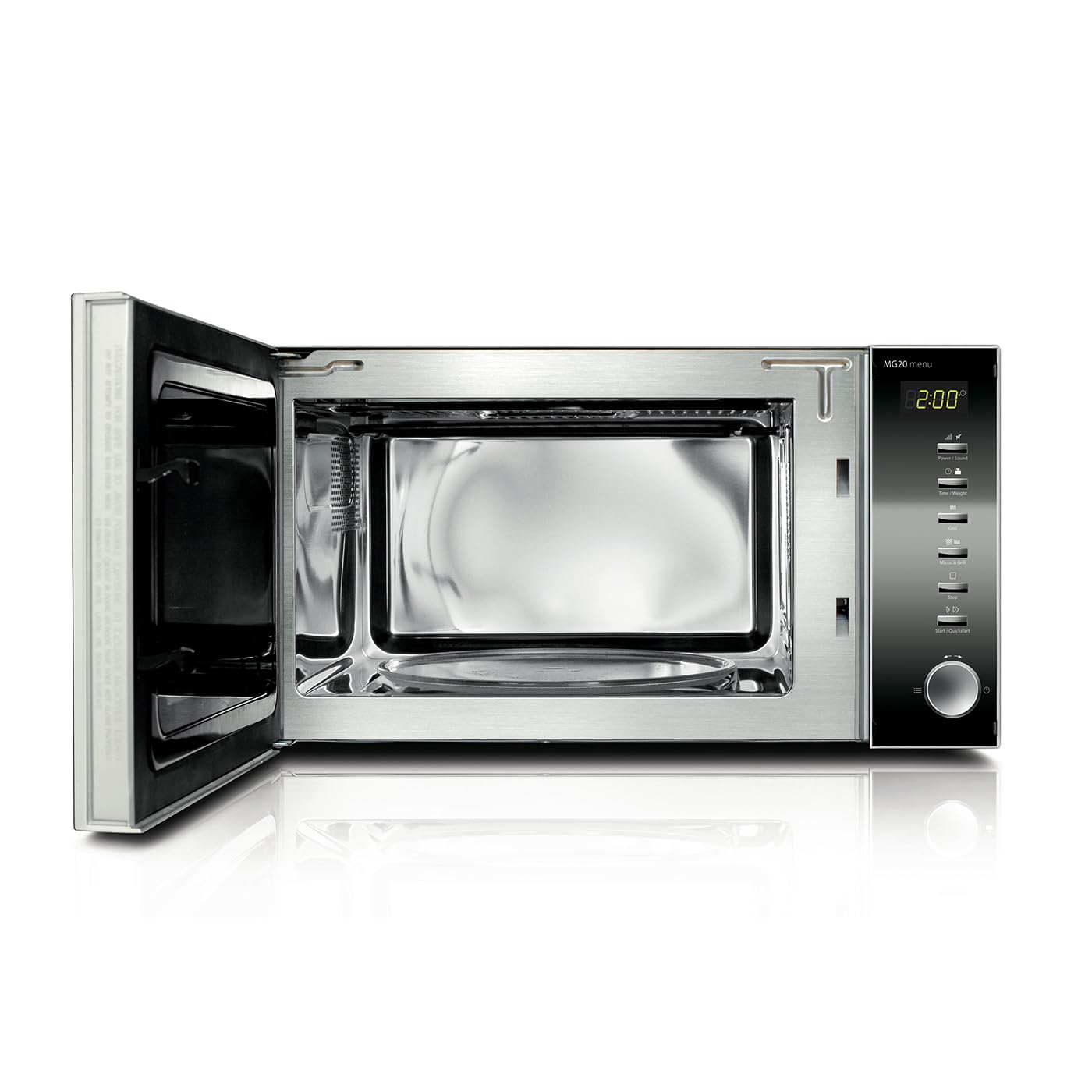 Caso | MG20 menu 2-in-1 Mikrowelle mit Grill | 800 W, Grill 1000W, 20 L, 2 Kombiprogramme + 14 Koch-Programme, Design Edelstahl und verspiegelt