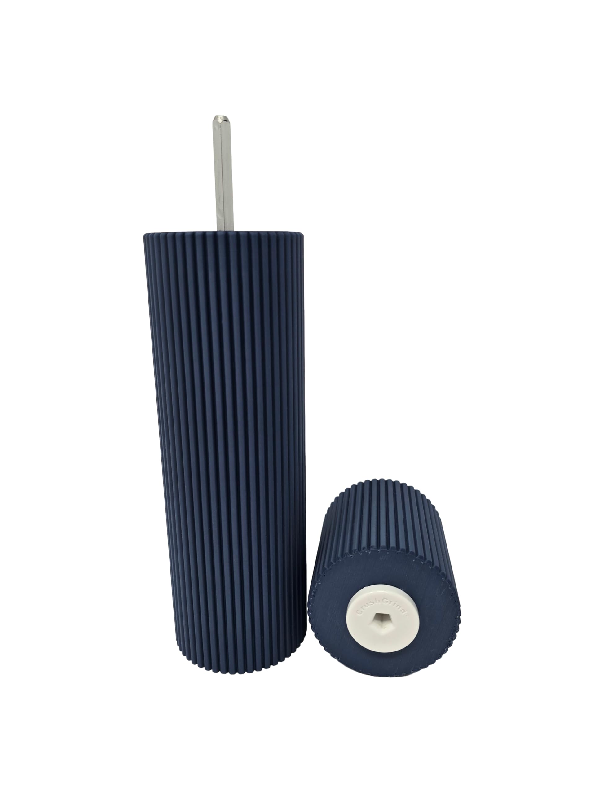 Handgefertigte Design Salzmühle - Pfeffermühle – mit original Keramikmahlwerk inkl. Untersetzer und Einfülltrichter (Navy-Blau)